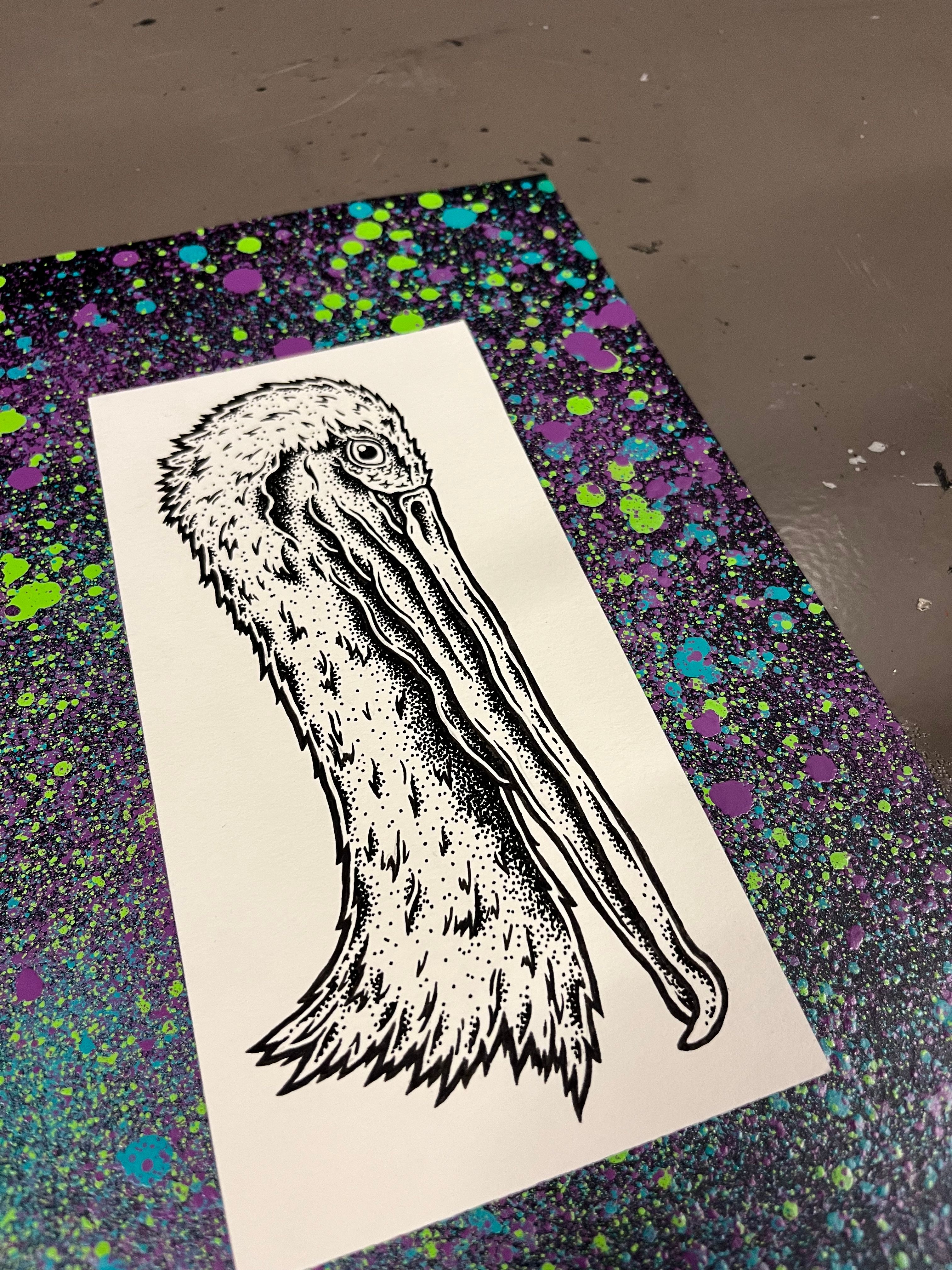 Handdrawn Pelican Framed