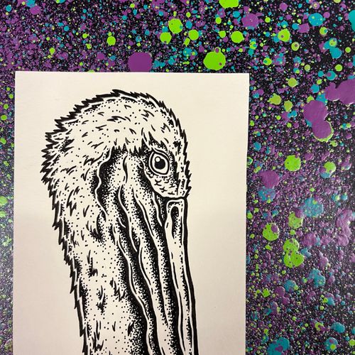 Handdrawn Pelican Framed