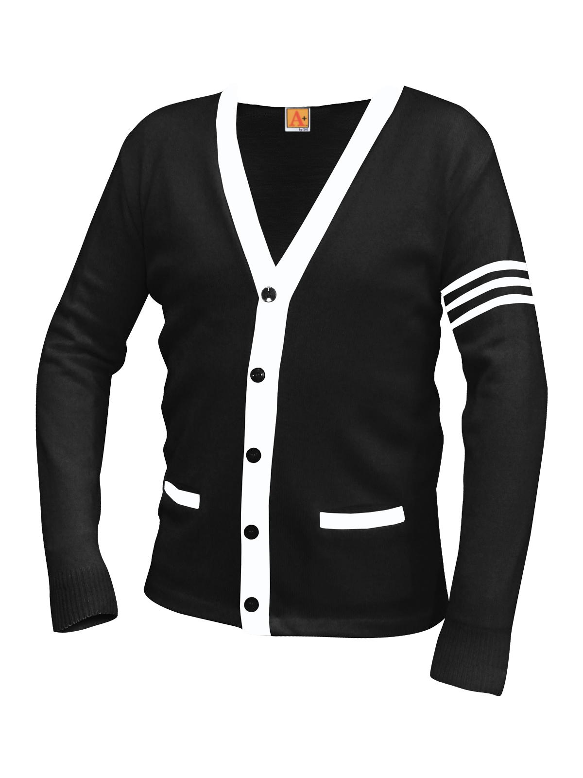 A+ Uniforms - Unisex Two-Pocket Varsity 5-Button Contrast Cardigan Sweatshirt