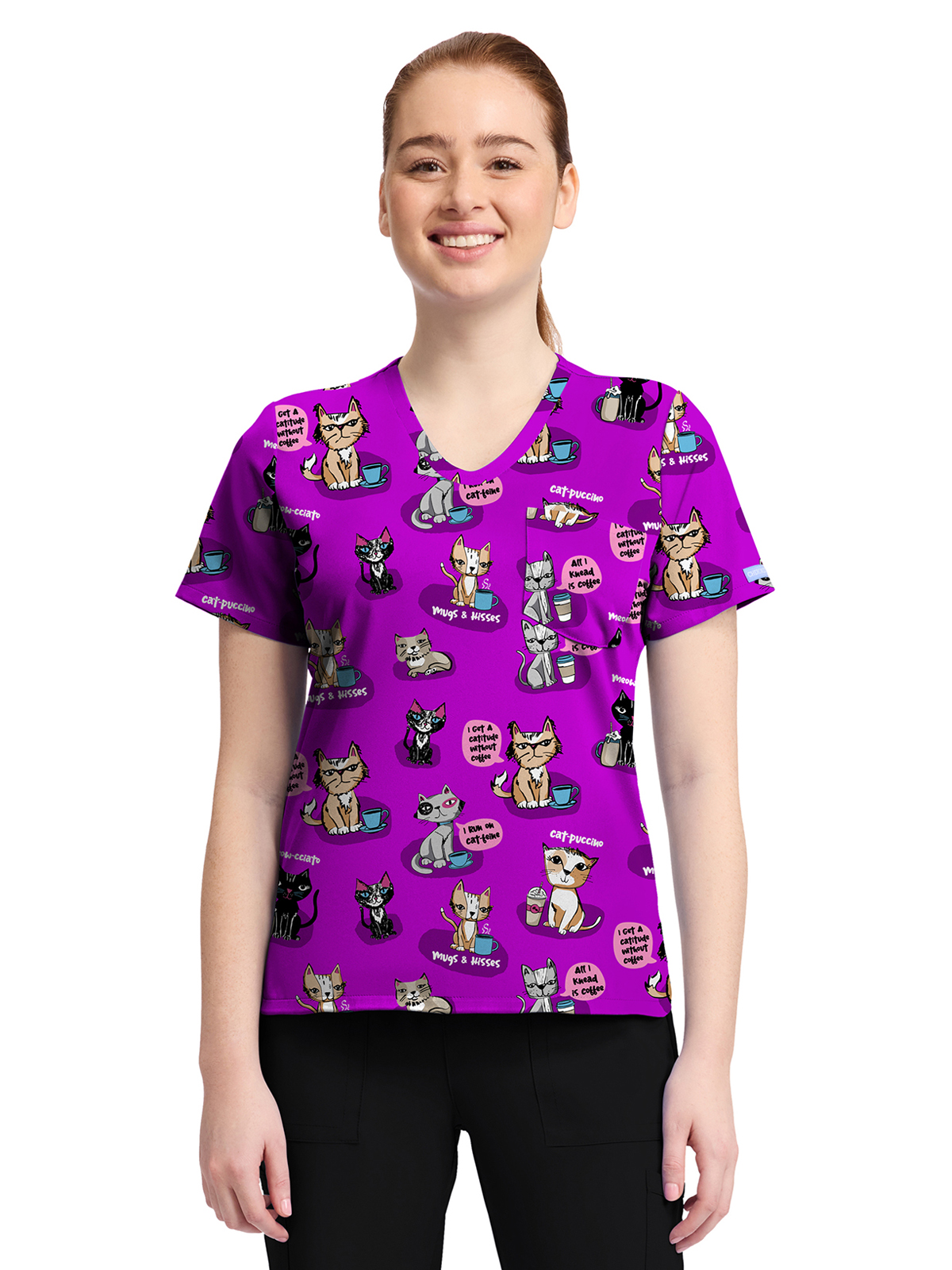 Cherokee - Genuine - Women's 1-Pocket Print High-Low V-Neck Scrub Top