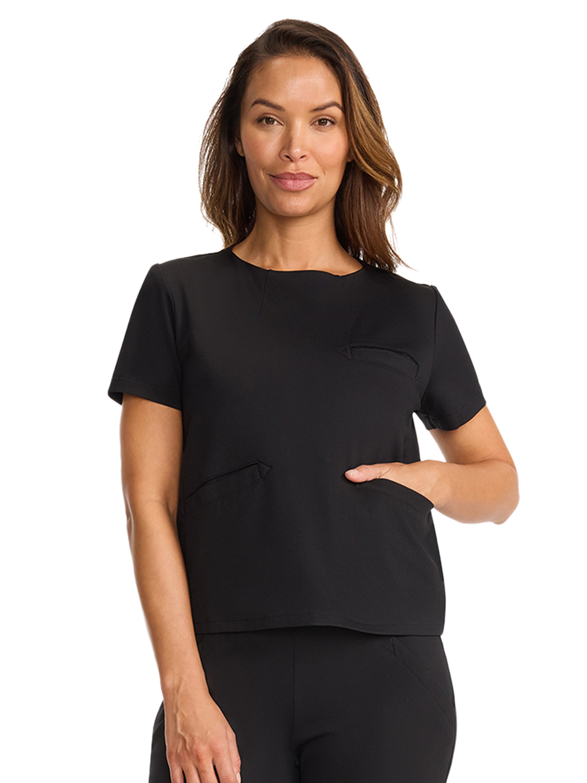 Medelita Scrubs - Women's 3-Pocket Ponte Round Neck Scrub Top