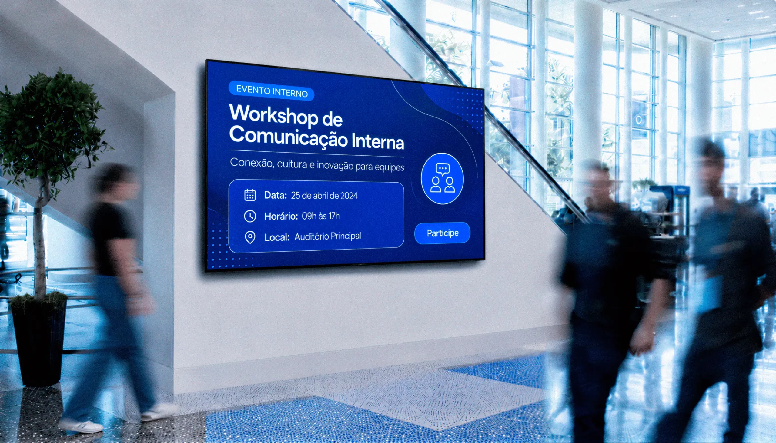 Comunicado de RH é exibido através de um software de TV corporativa