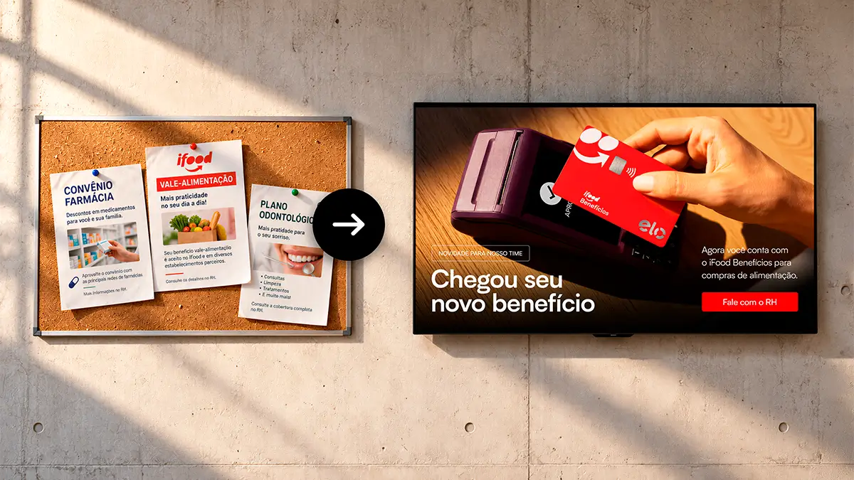 Imagem mostra como digitalizar a comunicação interna na indústria ao substituir o mural físico por uma TV corporativa