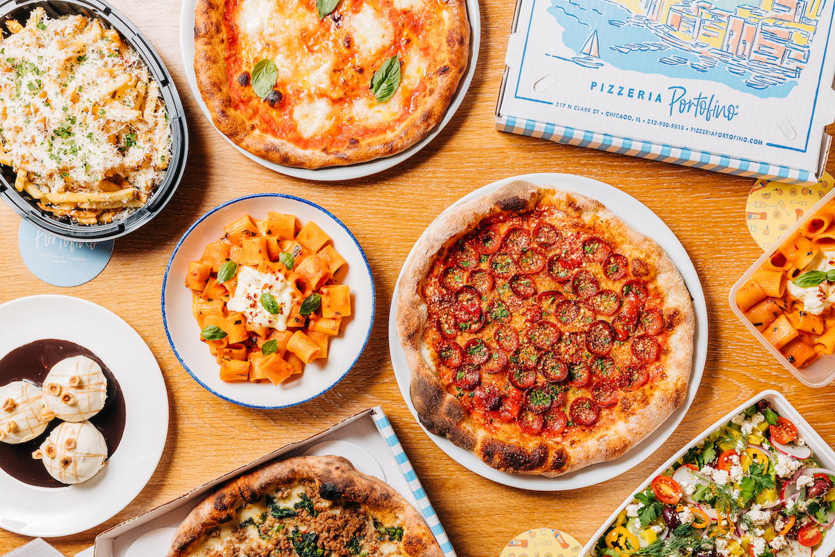 a spread of Pizzeria Portofino Delivery favotires