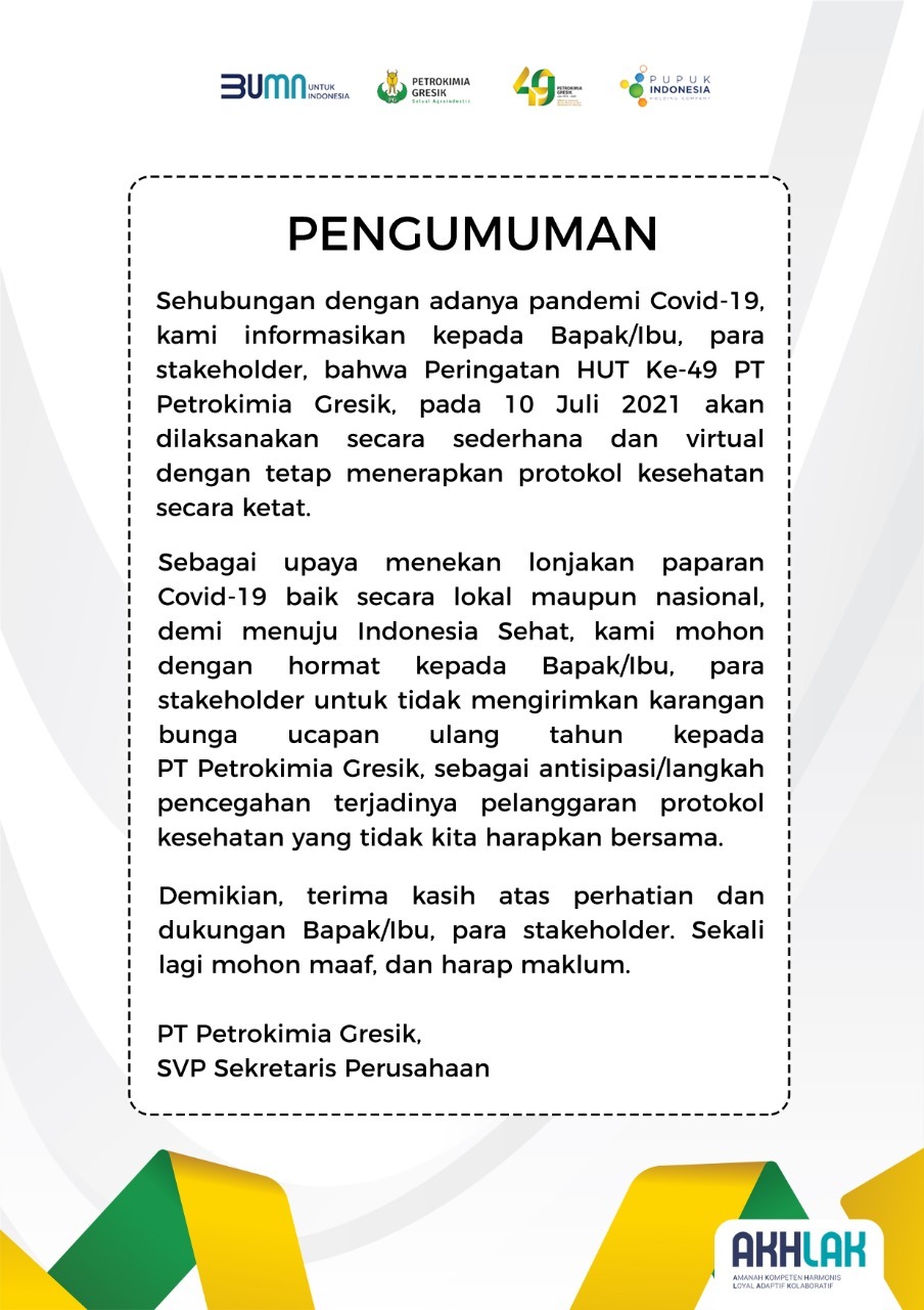 Maaf Tidak Menerima Karangan Bunga Pt Petrokimia Gresik