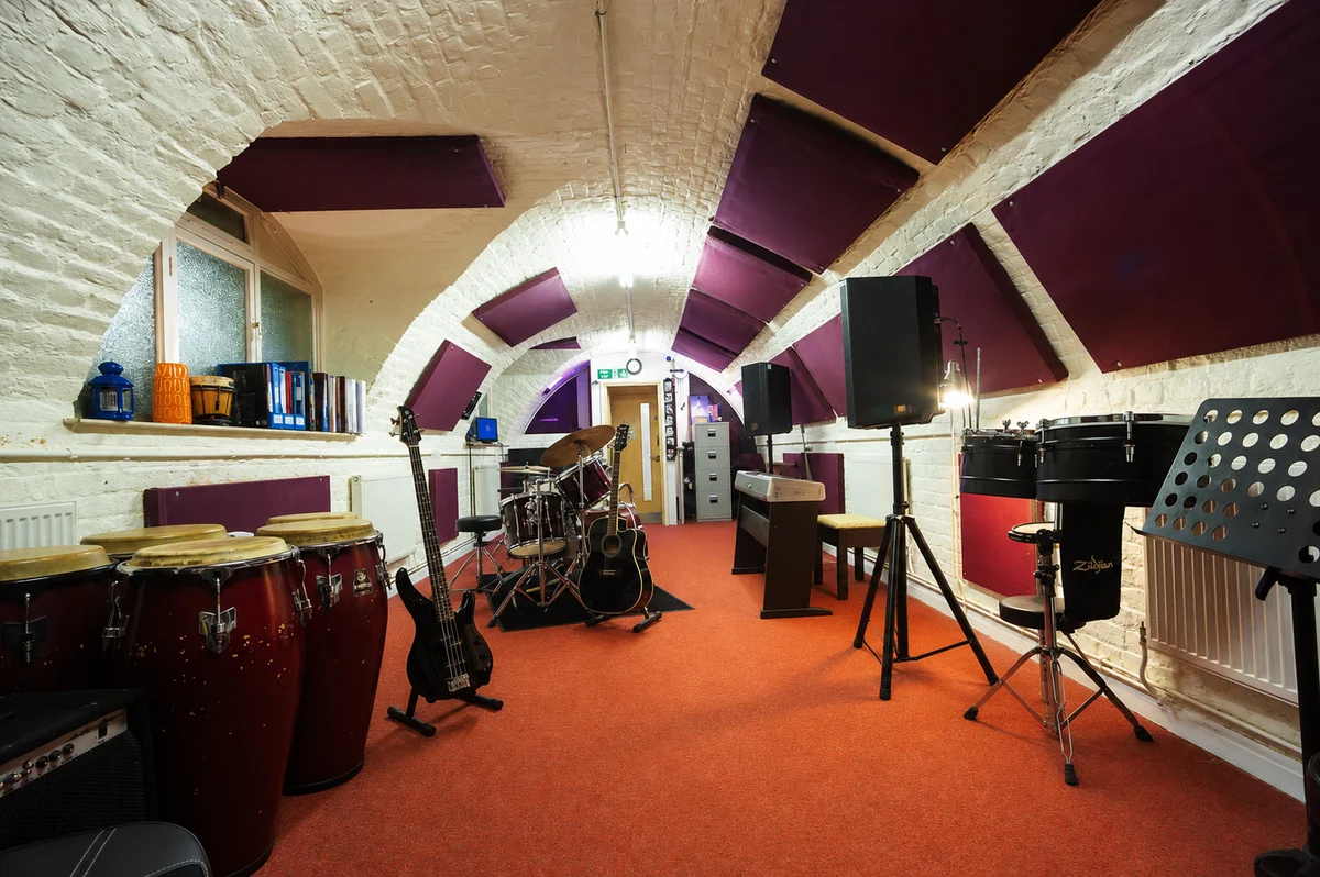 Drum kit set up for a Trinity Rock and Pop exam at Planet drum: studio ready for a practical drum exam