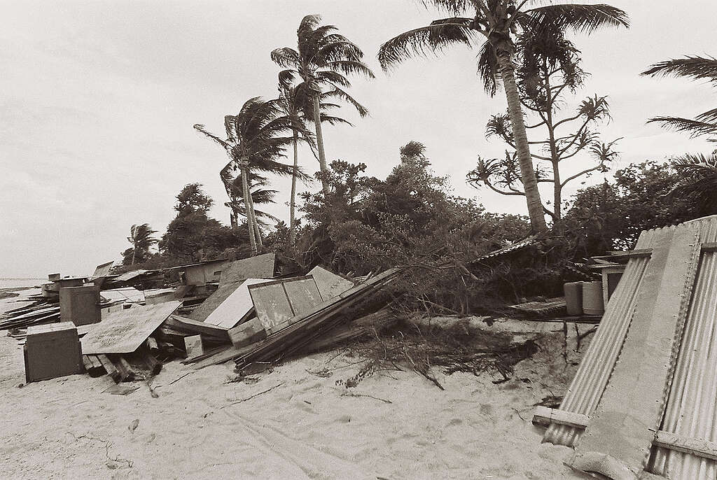 Building materials from Rongelap Island dumped on the beach at Mejatto Island.