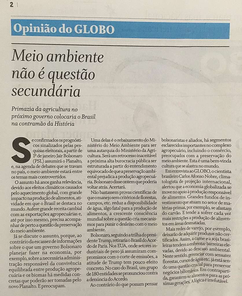 Editorial Jornal O Globo 25/10/2018
