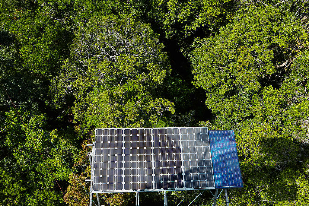 Solar Panels in the Amazon. © Greenpeace / John Novis