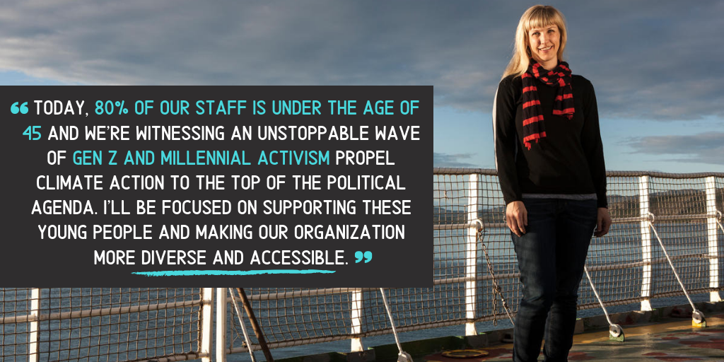 "Greenpeace became iconic in the 1970s for the courageous actions of a group of young people determined to create a future free from violence, where nature and humanity can thrive,” said Christy Ferguson. “Today, eighty percent of our staff is under the age of 45 and we're witnessing an unstoppable wave of Gen Z and Millennial activism propel climate action to the top of the political agenda. I'll be focused on supporting these young people and making our organization more diverse and accessible. Together, we can counter divisive populist politics by leading with empathy to solve our common challenges."