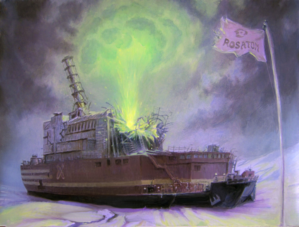 Artist's rendering of a floating nuclear power plant disaster © Denis Lopatin / Greenpeace