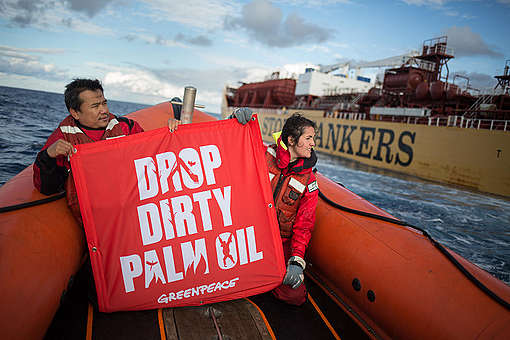 Esperanza Drop Dirty Palm Oil Tour © Jeremy Sutton-Hibbert / Greenpeace