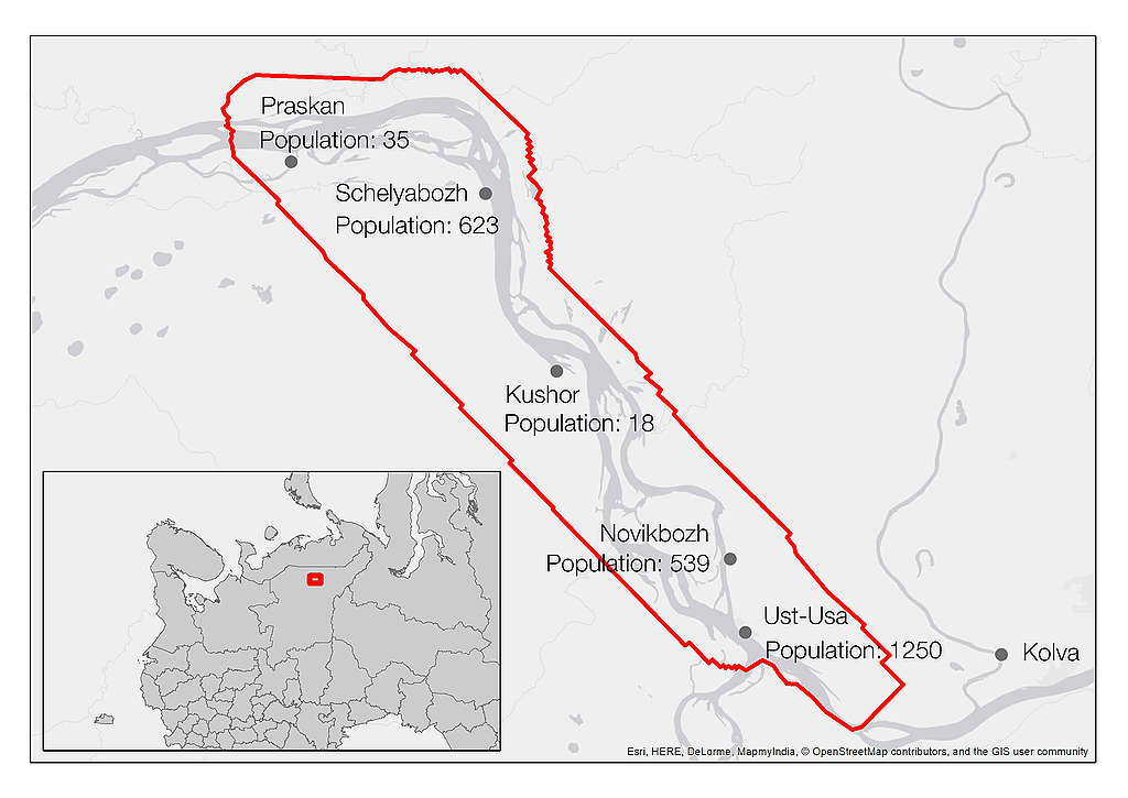 Map of villages in Komi republic