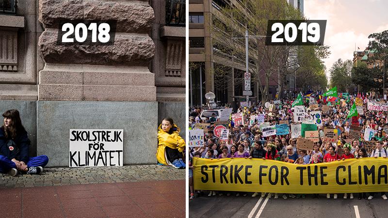 Climate Strikes one year apart. © Greenpeace