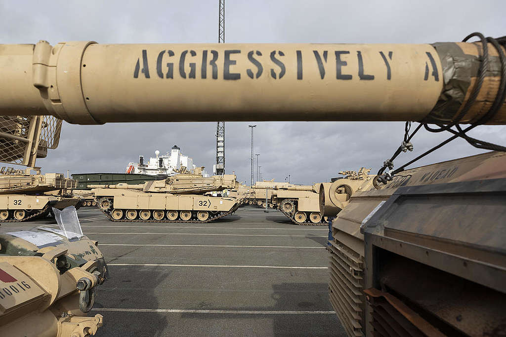 Unloading of Endurance for Military Exercise Defender 2020 in Germany. © Greenpeace