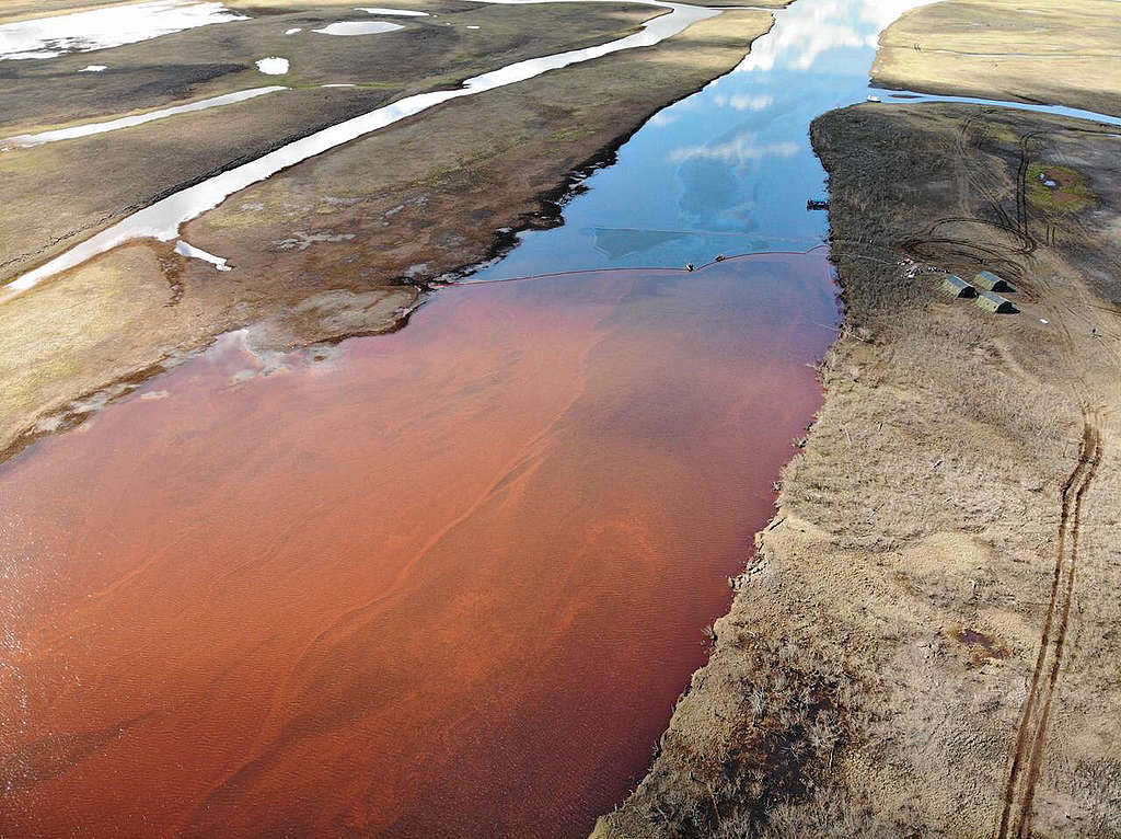 Spilled fuel products near Norilsk, flowing toward the Pyasina river. © Anonymous / Greenpeace
