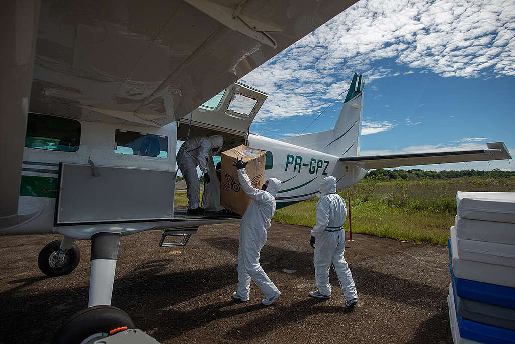 Wings of Emergency Project takes donations to support the fight against COVID-19 in São Gabriel da Cachoeira. © Christian Braga / Greenpeace