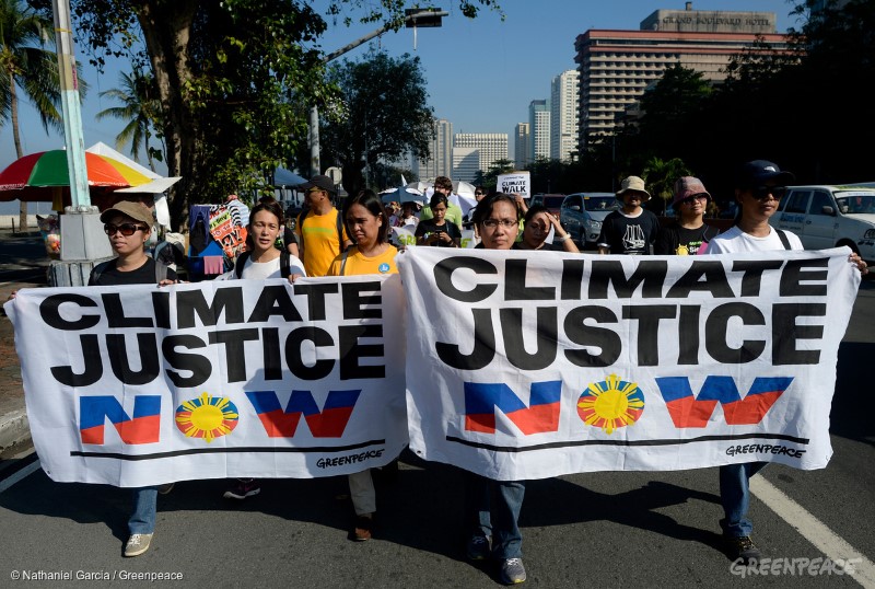 Participants of the "Climate Walk: A People's Walk for Climate Justice"during it's kick off at the historic kiilometer Zero in Luneta in Manila, organised by the climate advocates from Philippine Climate Change Commission, Greenpeace, National Youth Commission, Philippine Rural and Reconstruction Movement, Philippine Movement for Climate Justice, Aksyon Klima, Sanlakas, Dakila and other civic groups.Climate Walk is a 40-day, 875 KM journey from Manila to the ground zero in Tacloban City by the 8th of November, to commemorate the first anniversary of super typhoon Yolanda (Haiyan), a historic landfall in the Philippines. The organisers hope to raise awareness on climate change and mobilise people in demanding world leaders to take climate action and hold industry polluters and their respective governments accountable for their contribution to the climate crisis.