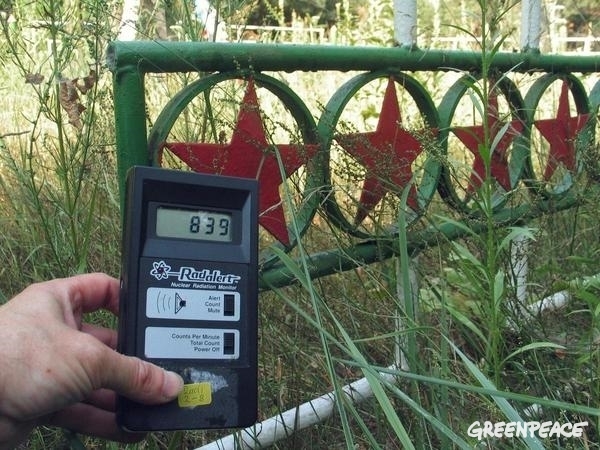 Measurement of radioactivity in the "red forest" in Pripyat.  © Vaclav Vasku / Greenpeace