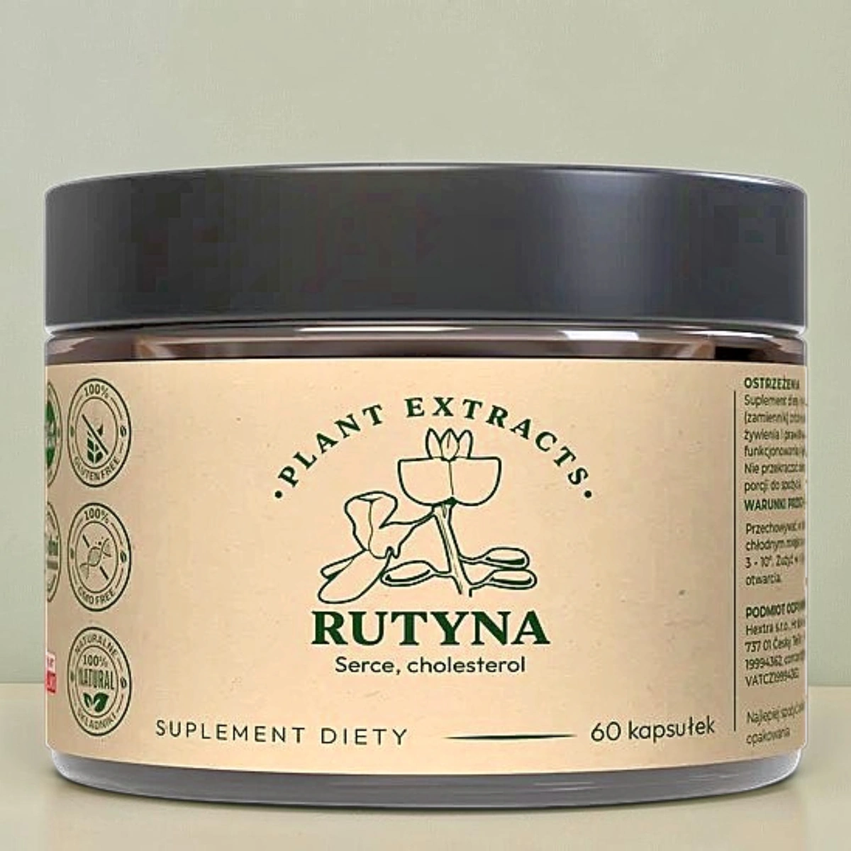 RUTYNA 500mg plant extracts; serce, cholesterol - 60 kapsułek VEGAN