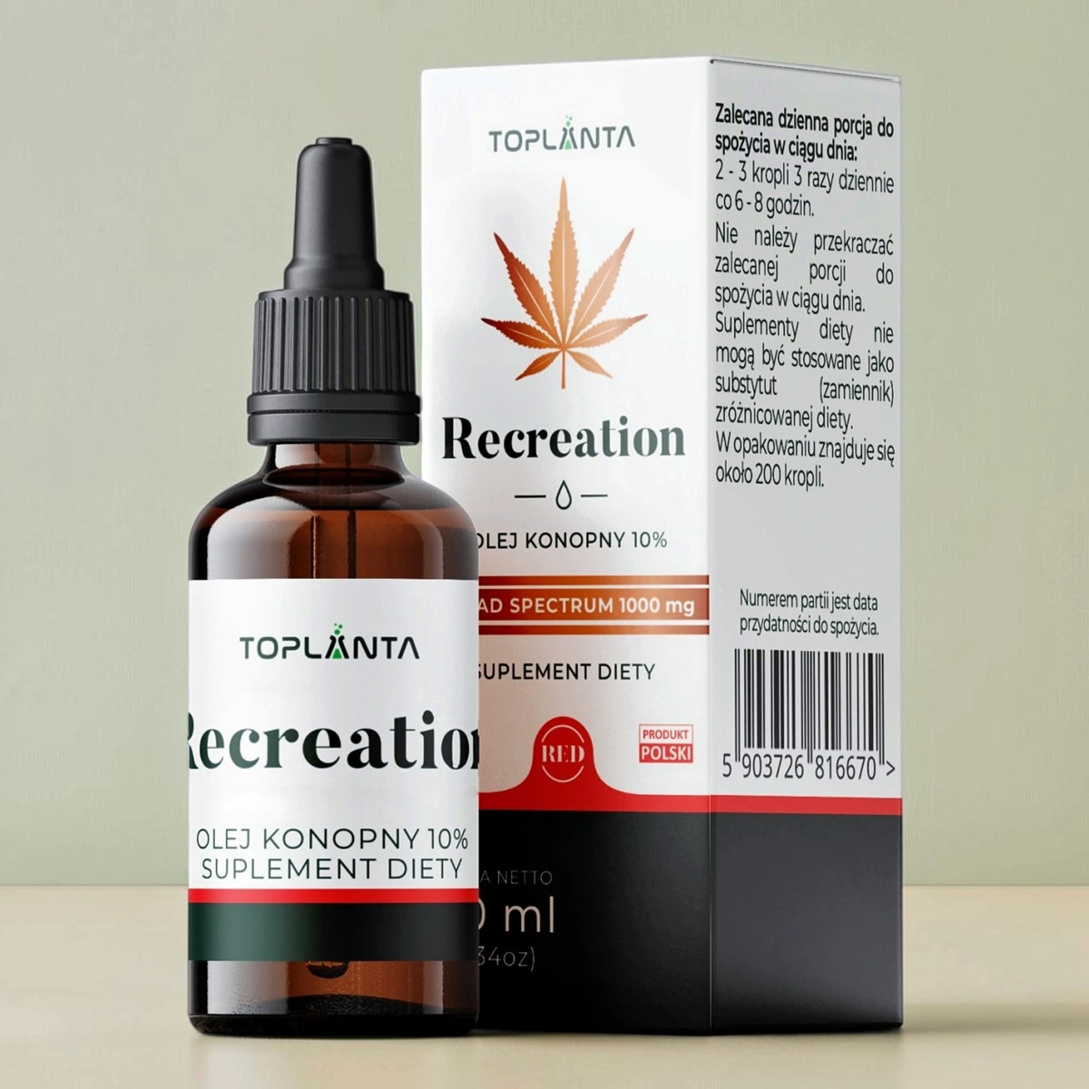 Olej konopny 20% Recreation RED ToPlanta 10 ml full spectrum