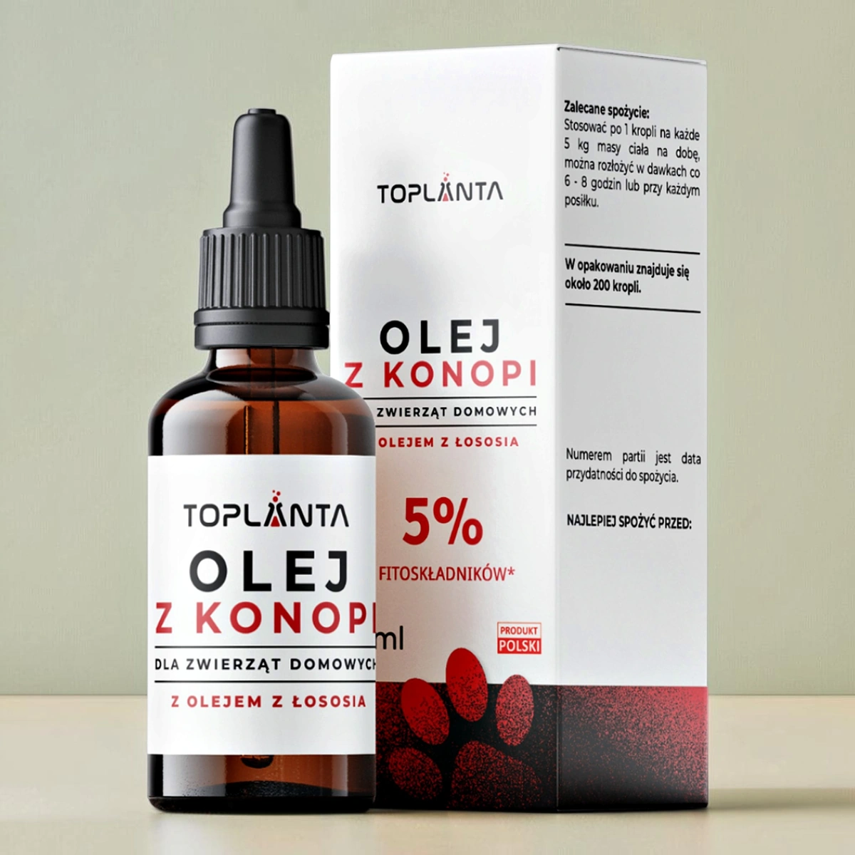ToPlanta Olejek Konopny 5% z olejem z łososia dla zwierząt, 10 ml