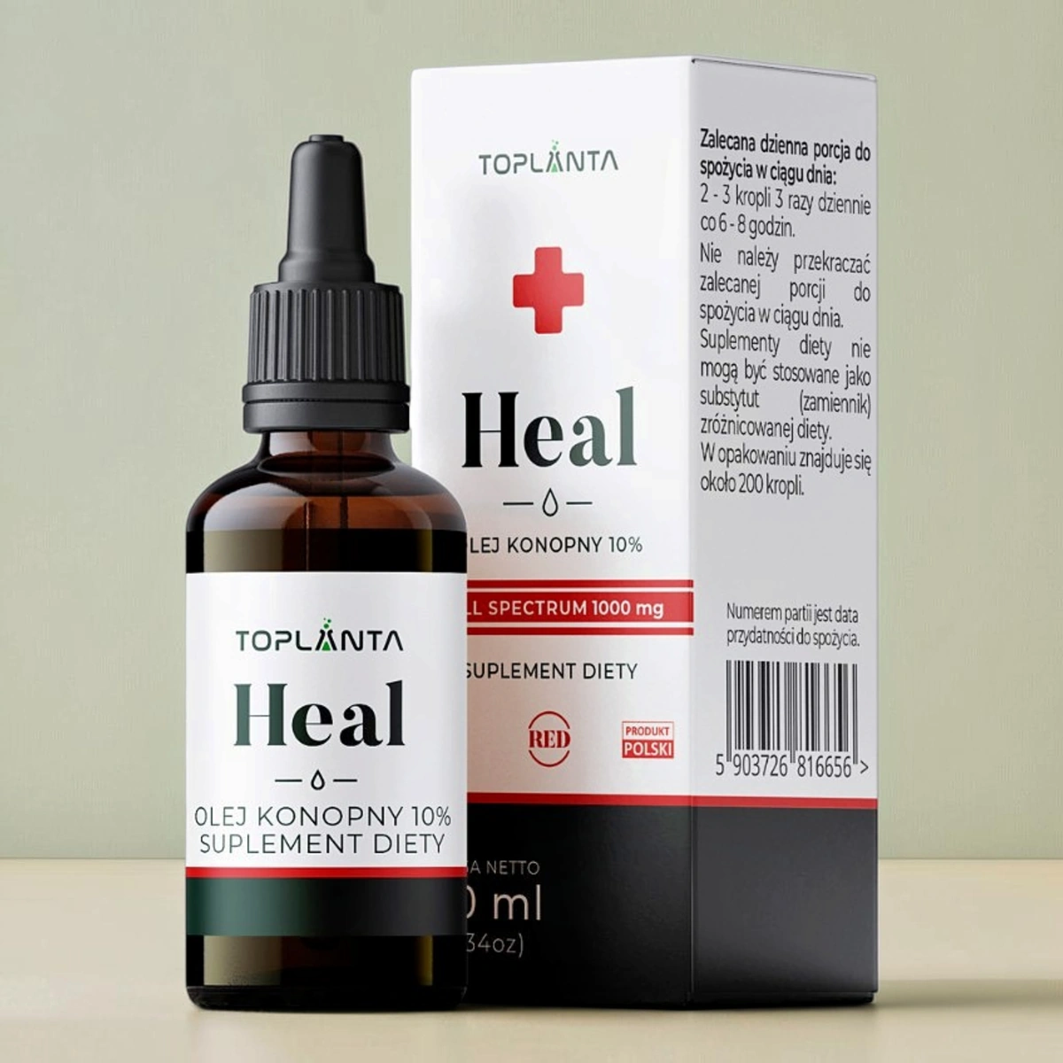 ToPlanta olej konopny 10% Heal RED z chmielem i melisą, 10 ml