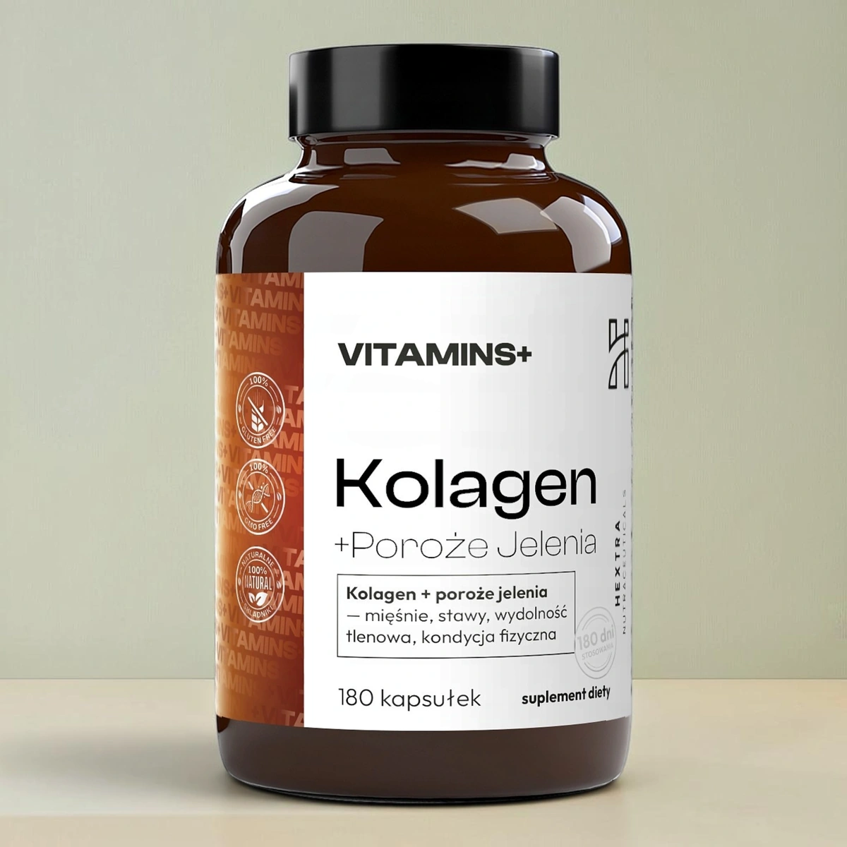 Kolagen wołowy + poroże jelenia, 180 kapsułek x 500 mg