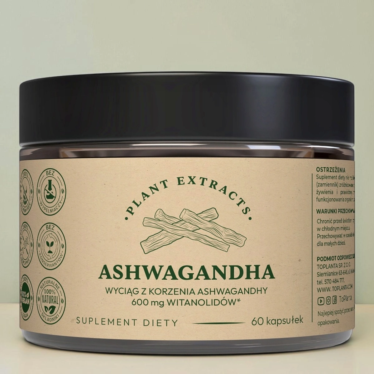 ASHWAGHANDA 60 KAPS 50 MG WITANOLIDÓW 60szt od ToPlanta