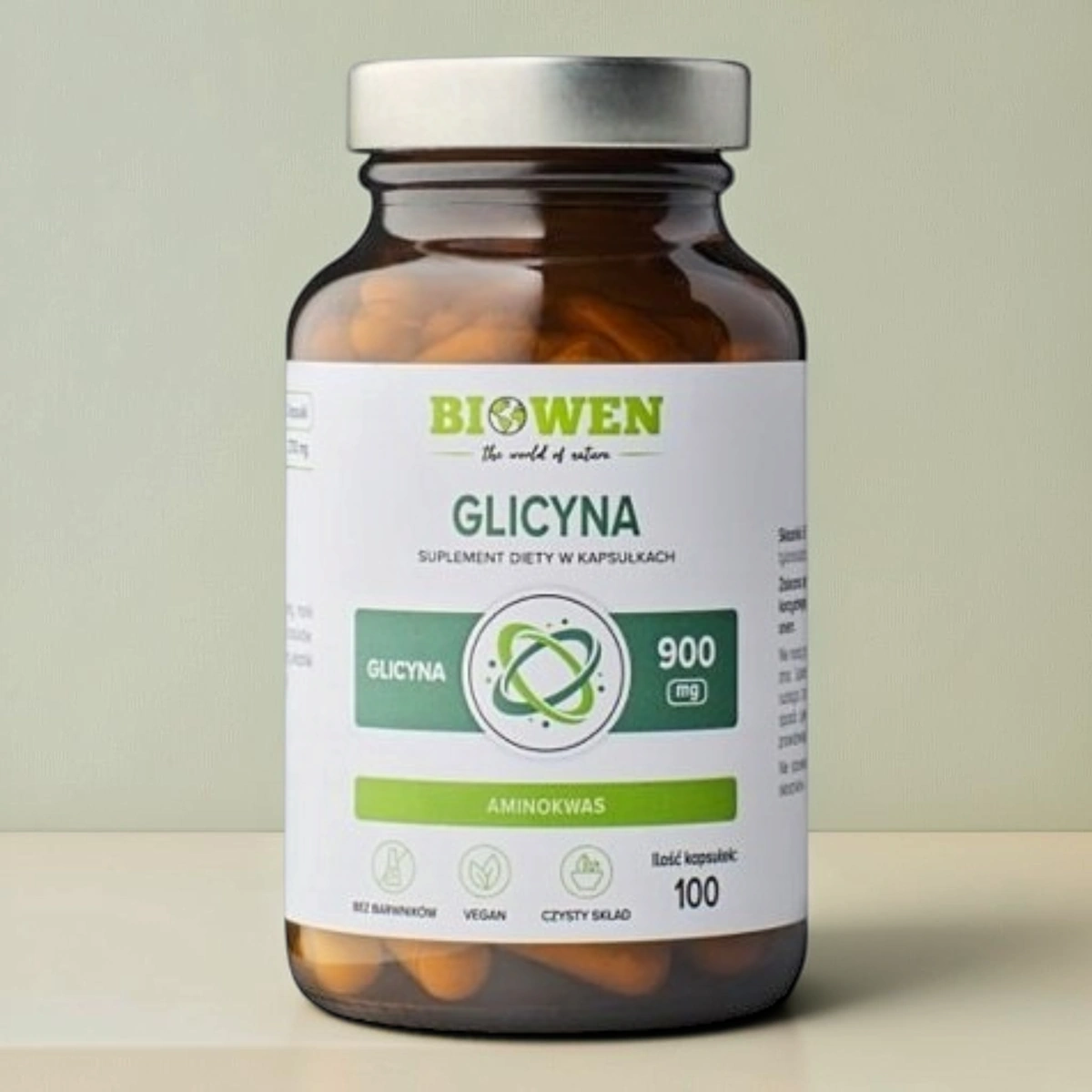 Glicyna 900 mg Aminokwas Biowen 100 Kapsułek Vege Bez Barwników