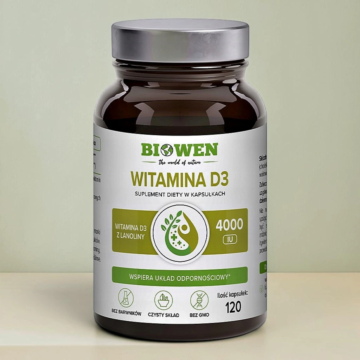 Biowen Witamina D3 4000 z lanoliny suplement diety odporność 120 kapsułek