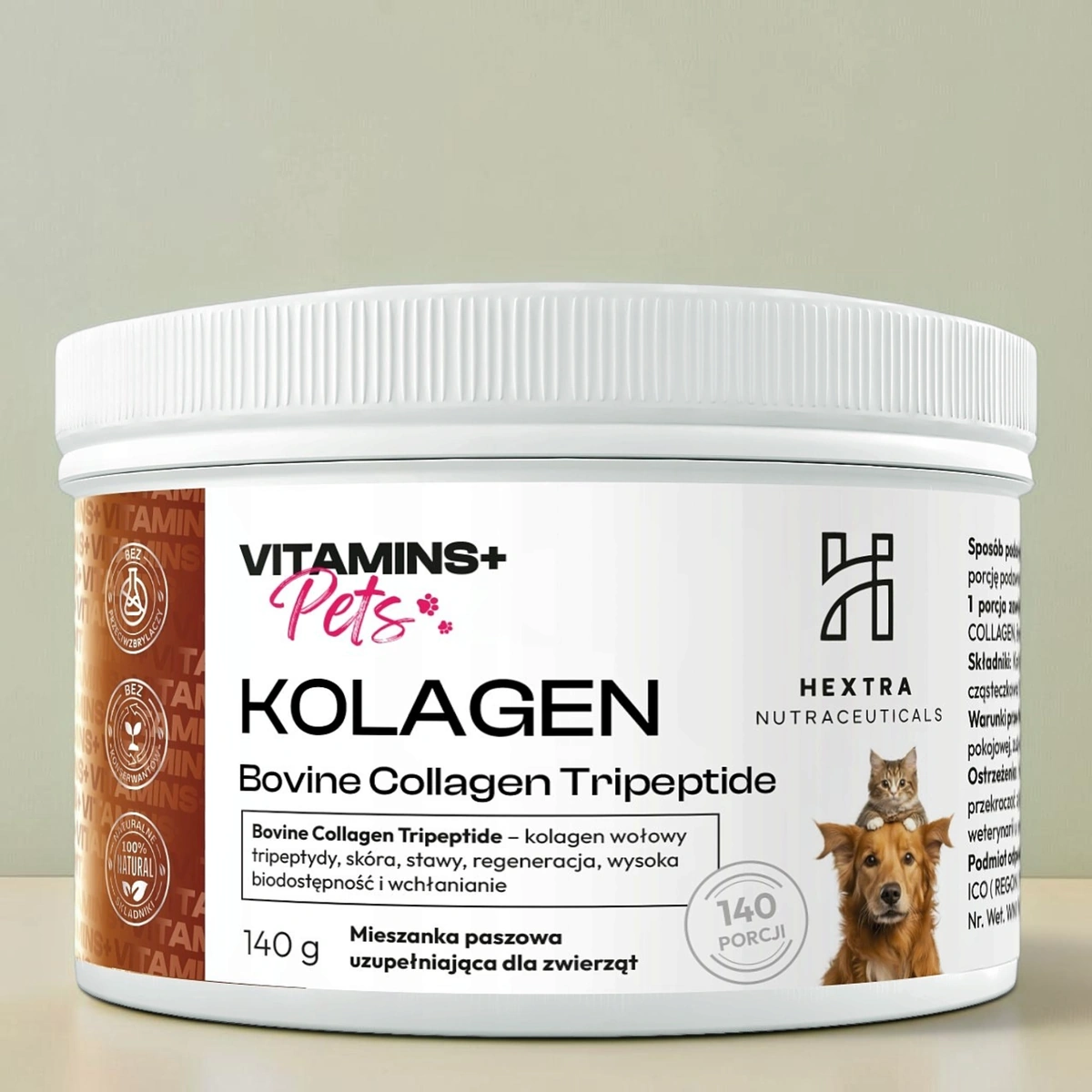 PETS Kolagen wołowy tripeptydy dla zwierząt, proszek 140 g