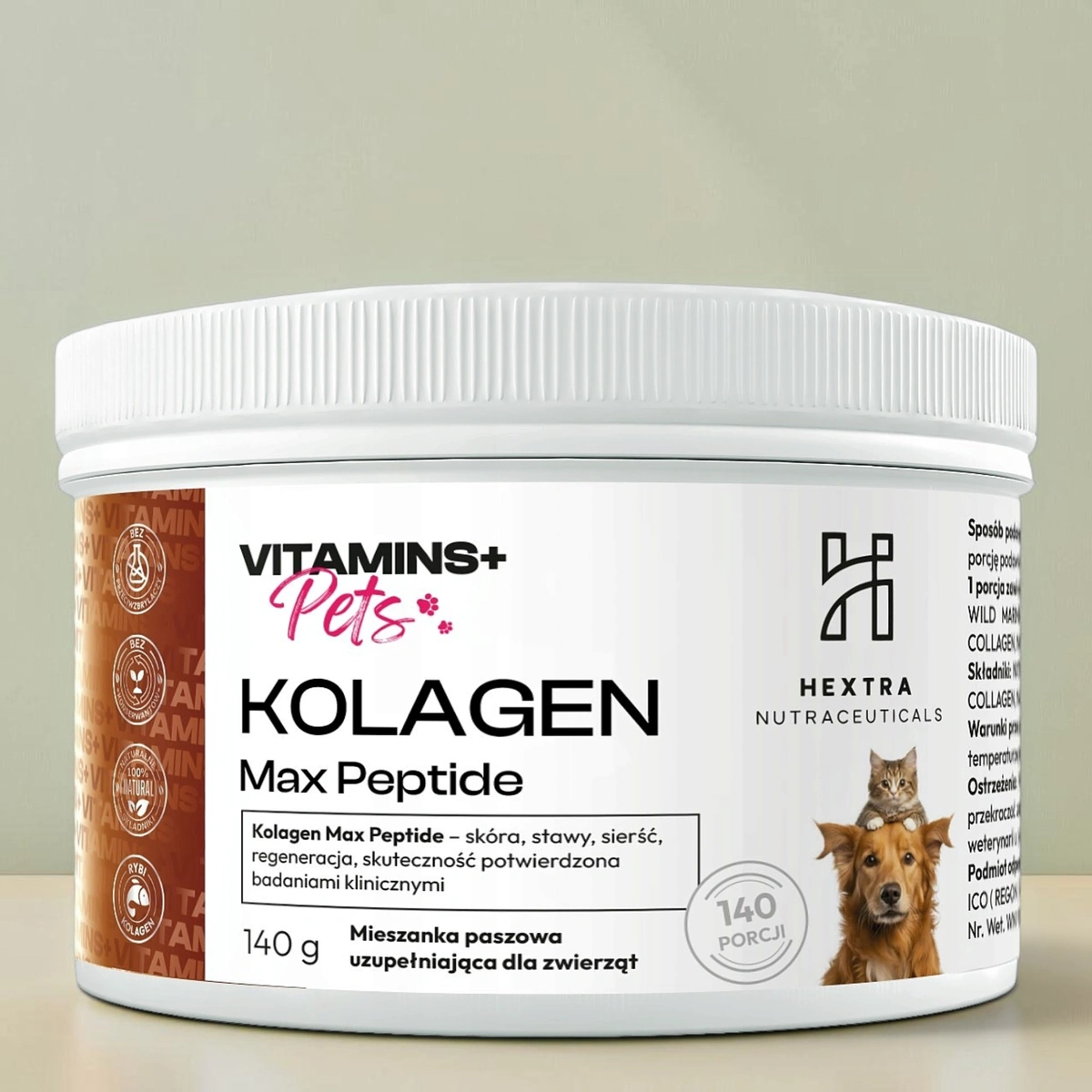 PETS Kolagen Max Peptide rybi NATICOL dla zwierząt, proszek 140 g