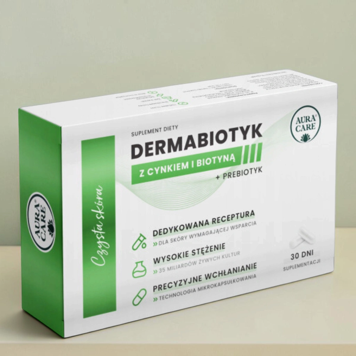 Dermabiotyk z cynkiem i biotyną czysta skóra 30 kapsułek Aura Care