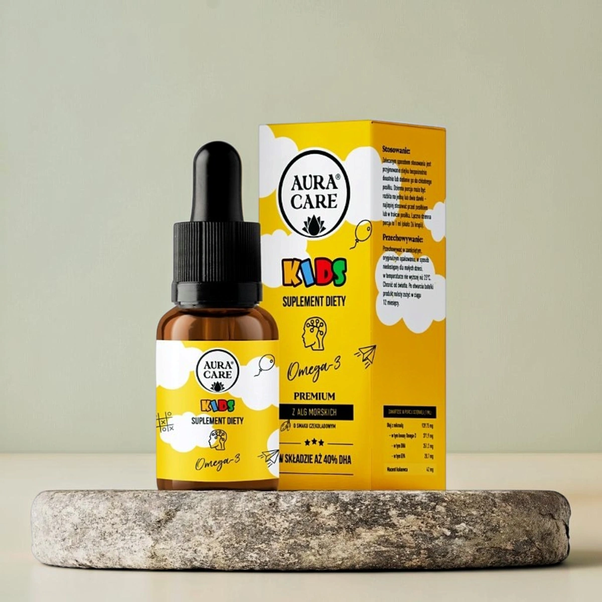 Aura Care KIDS Omega-3 DHA dla dzieci, krople kakaowe, 50 ml