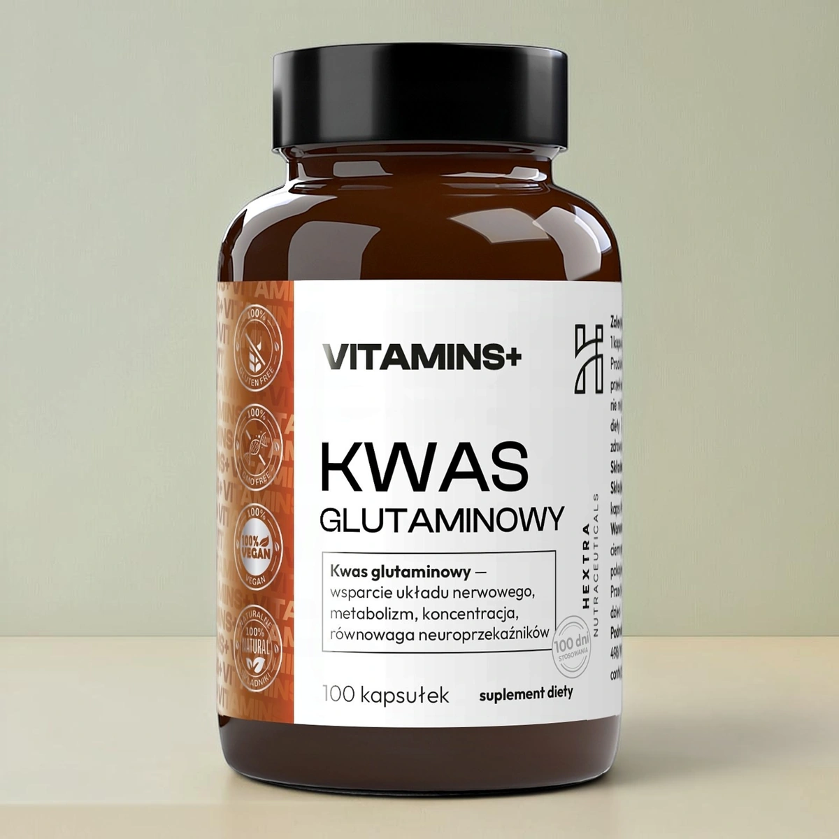 Kwas glutaminowy 500 mg, 100 kapsułek wegańskich