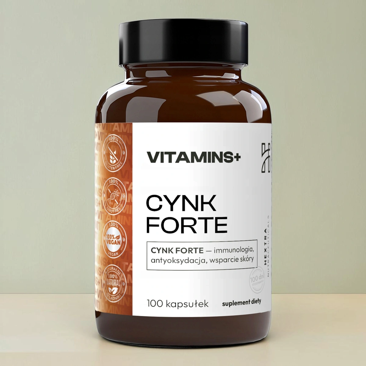 Hextra Vitamins+ Cynk Forte, 3 formy cynku, 100 kapsułek