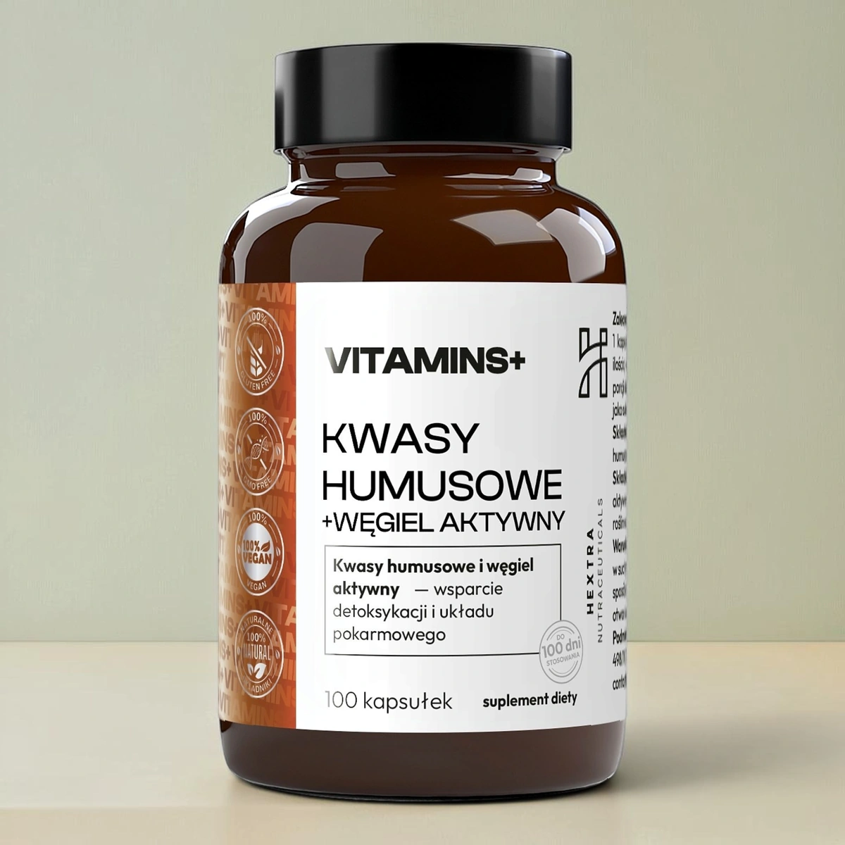 Kwasy humusowe + węgiel aktywny, 100 kapsułek