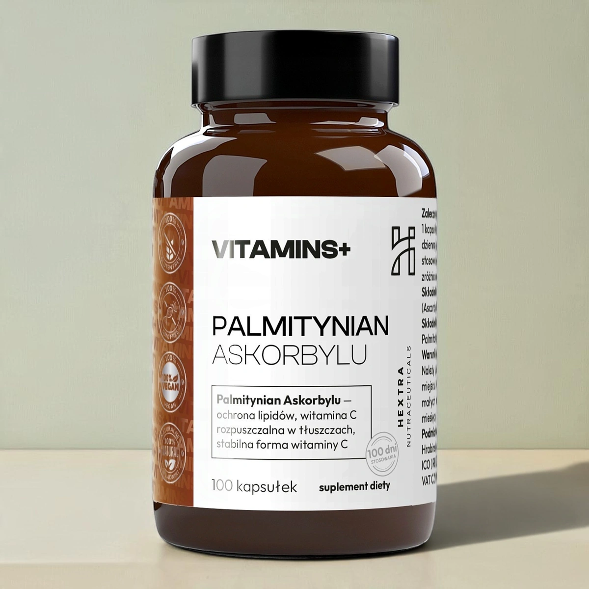 PALMITYNIAN ASKORBYLU 300 mg 100 kapsułek - forma witaminy C | Hextra