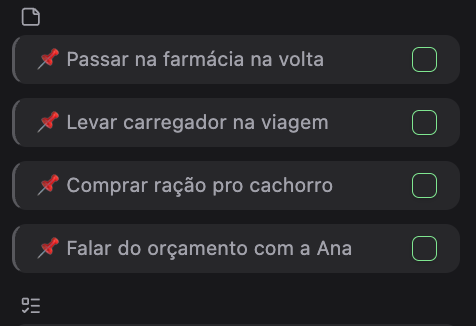 Notas adesivas marcadas com o ícone 📌 no topo da lista de tarefas do Planko