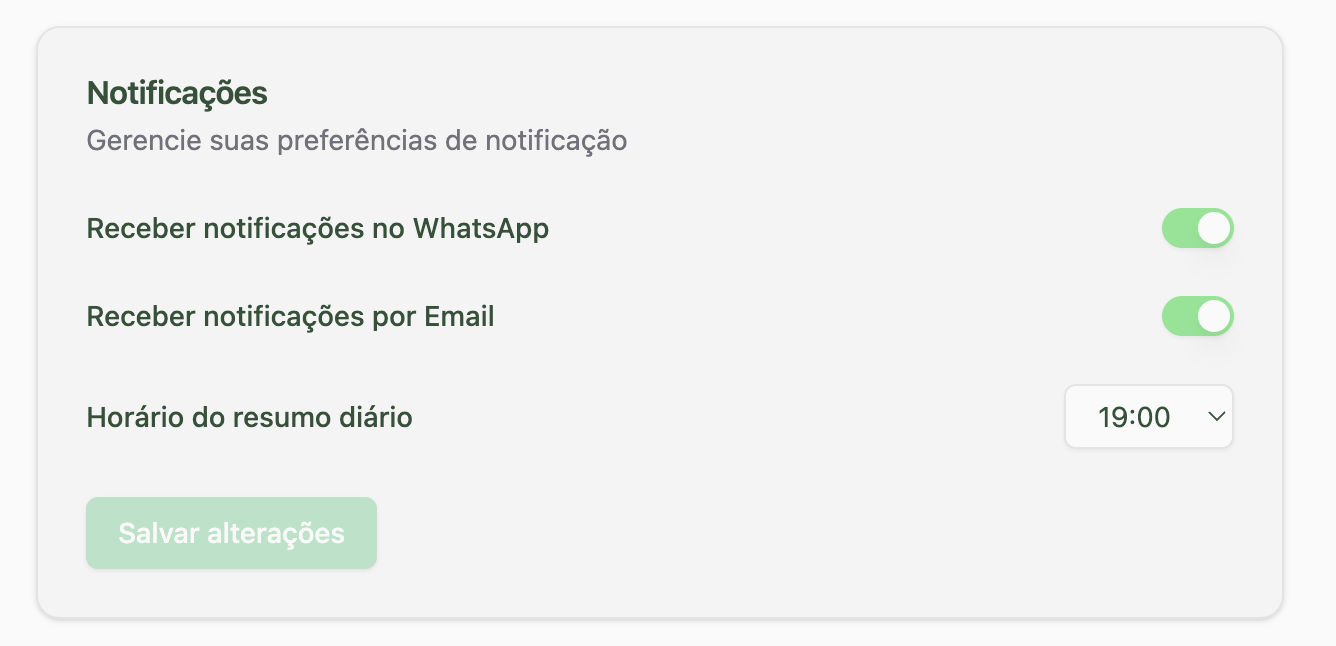 Configuração do horário personalizado do resumo diário no Planko