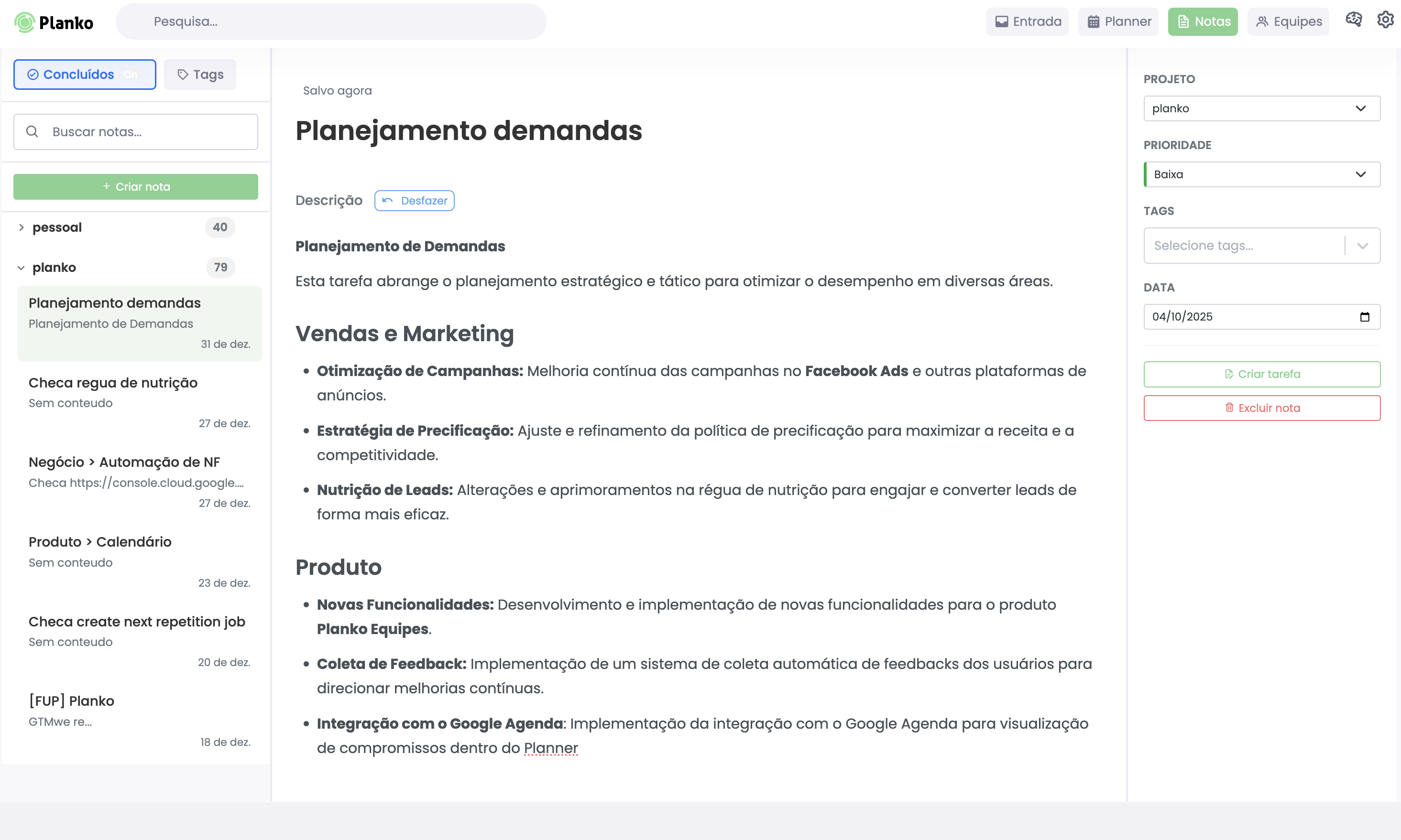 Notas no Planko - organize suas anotações