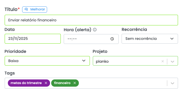 Adicionar Tags em Tarefas