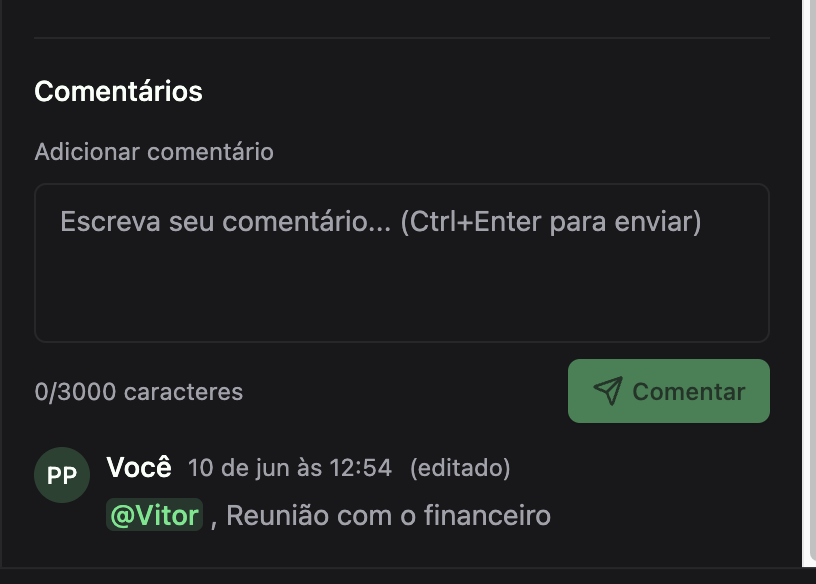 Menções em comentários de tarefas no Planko com autocomplete inteligente de membros