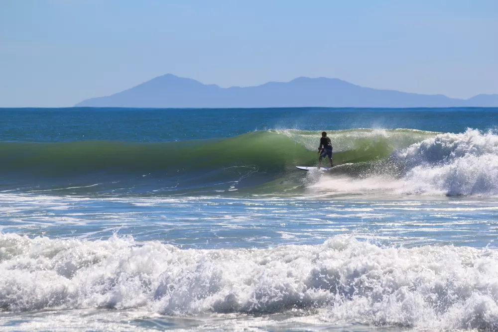 Surfing at Papamoa beach