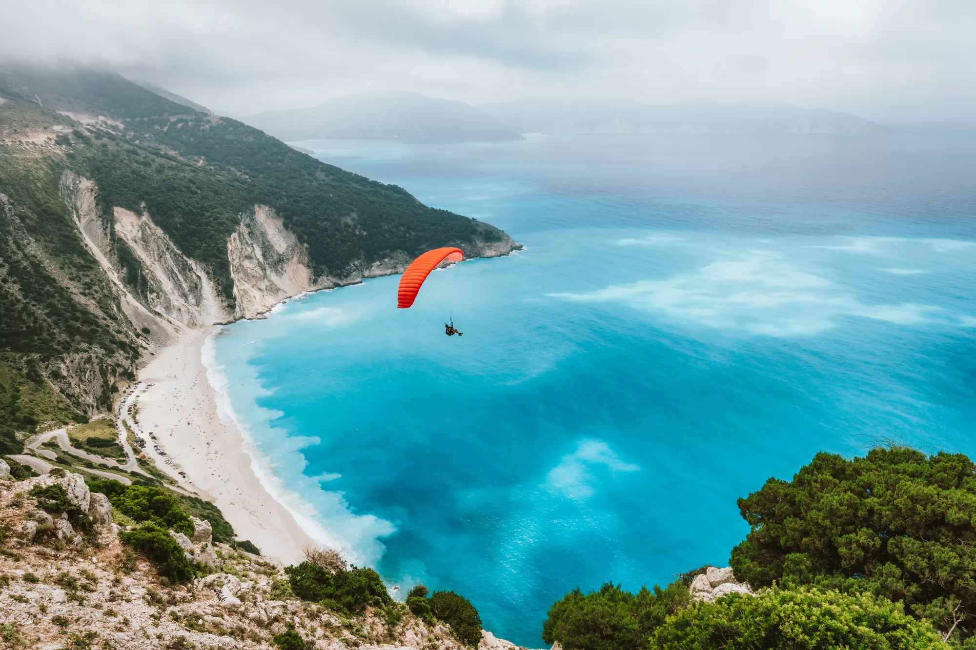 Paragliding over Myrtos beach