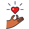 Icon of a hand holding up a heart between it's thumb and index finger