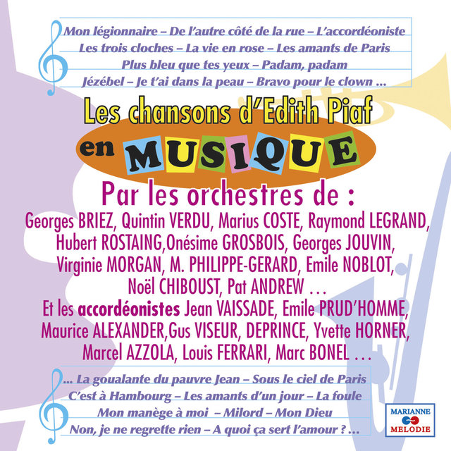 Couverture de Les chansons d'Edith Piaf en musique