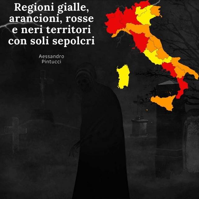 Regioni gialle, arancioni, rosse e neri territori con soli sepolcri