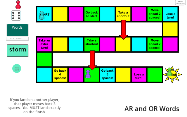 AR and OR words game board - Phonics Gr K-3